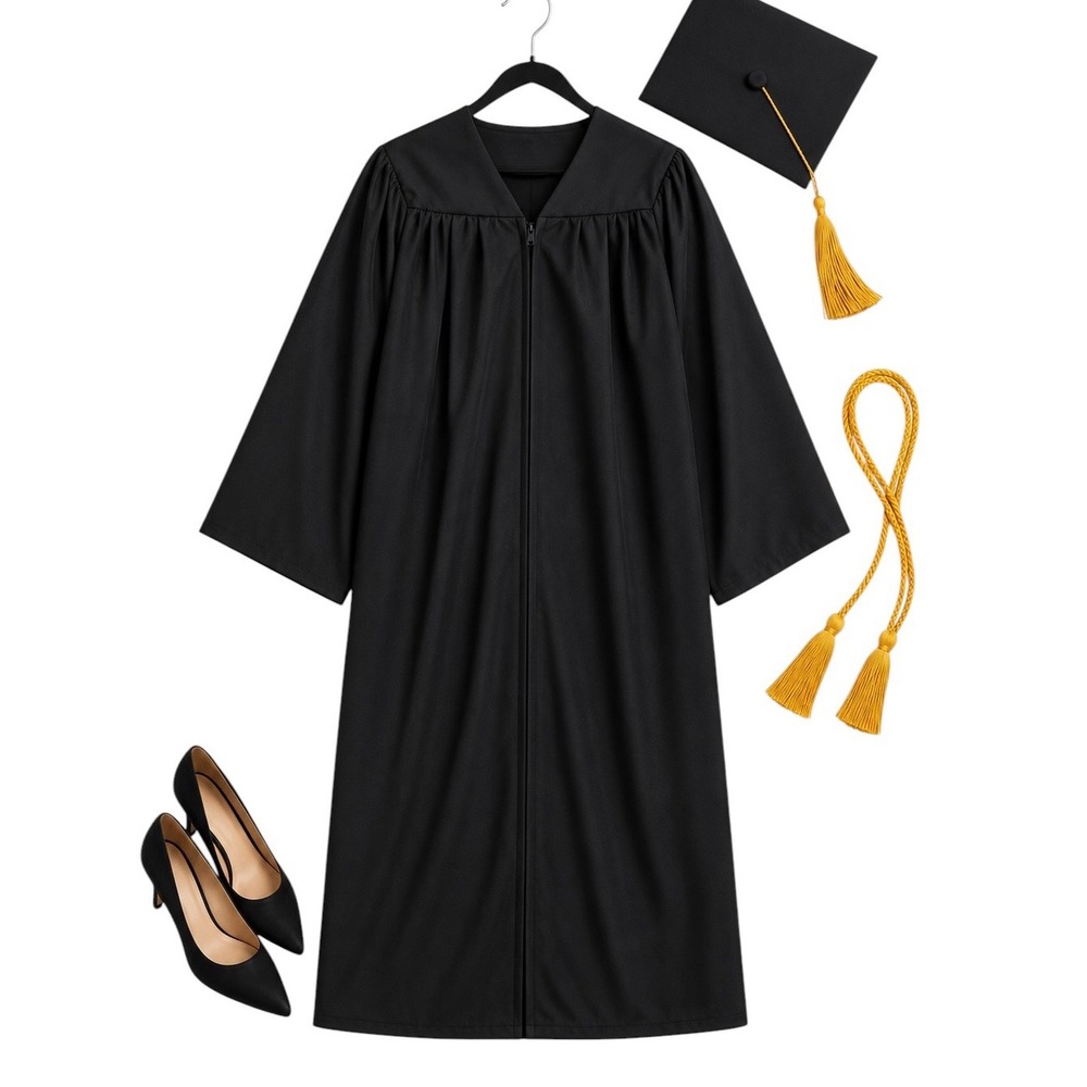 Jostens Black Graduation Gown Zip Front Academic Commencement Unisex Gown ONLY